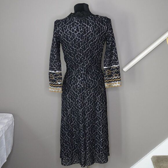 Vintage Betsey Johnson Embroidered Black Wrap Midi Dress Sz M - Picture 2 of 6